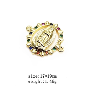 Connecteur Vierge Marie avec zircons colorés pour création de bijoux, 17x19mm