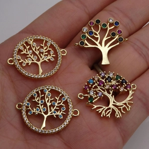 Connettori Albero della Vita dorati con zirconi colorati per bracciali gioielli fai-da-te