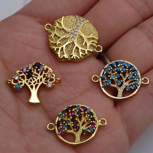 Connettori Albero della Vita dorati con zirconi colorati per la creazione di gioielli
