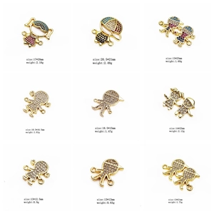 Detailed grid showing micro-pave zircon cute boy and girl pendants with dimensions