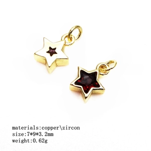 14K gold plated star charms with red zircon inlay for DIY bracelet making
