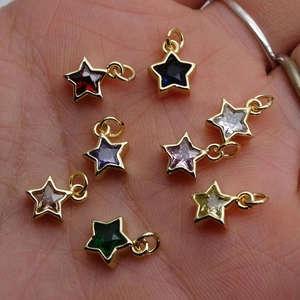 14K gold plated star charms with colorful cubic zirconia for DIY jewelry making