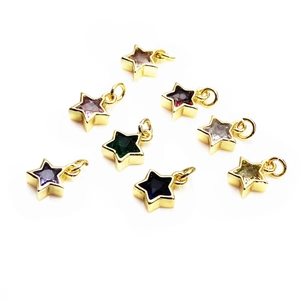 14K gold plated star charms with colorful cubic zirconia stones for DIY jewelry making