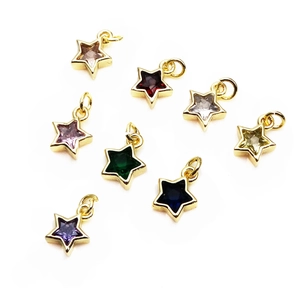 Colorful star charms in 14K gold plating with cubic zirconia for DIY jewelry making