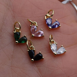 14K gold plated heart pendants with colorful pear-cut zircon for DIY jewelry making