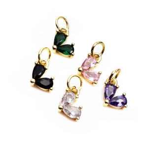 14K gold plated teardrop colorful zircon heart charms for DIY jewelry making