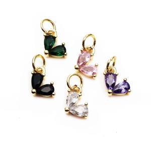 14K gold plated heart pendants with colorful zircon teardrop stones for DIY jewelry
