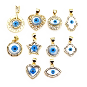 Copper Zirconia Conch Shell Evil Eye Pendant Only Without Chain Gold Plated Heart Hamsa Charm For Jewelry Making Women