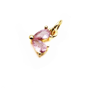 Close-up of 14K gold-plated heart pendant with pink pear-cut cubic zirconia stones