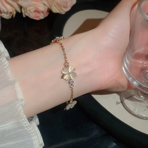 Elegantes Katzenauge-Stein Blumenarmband mit Zirkon in Roségold-Finish für Damen