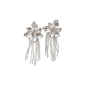 Elegante silberne Blumenohrstecker mit langen Quastenfransen im französischen Stil