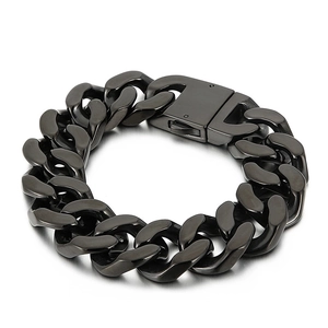 Bracelet gourmette cubaine 20mm en acier titane noir pour hommes avec finition moulée polie