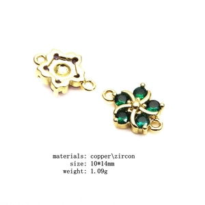 Micro-pave 10mm flower connector with green zircon for DIY bracelet jewelry making
