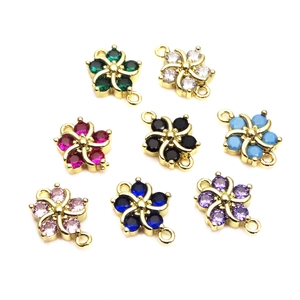 Micro-pave colorful zircon flower bracelet connectors in eight colors with gold plating
