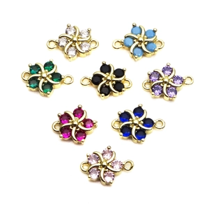 Copper Micro Pave Zirconia Flower Jewelry Connector Charms Gold Plated DIY Bracelet Necklace Handmade Findings For Jewelry Making