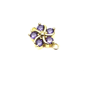 Golden flower bracelet connector with micro-set purple zircons for jewelry making
