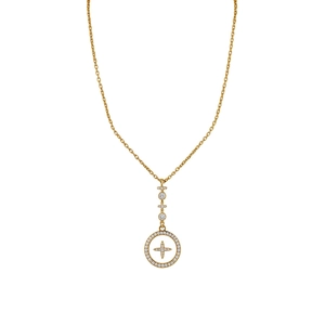 18k gold plated necklace with a round zircon-encrusted pendant and central four-pointed star
