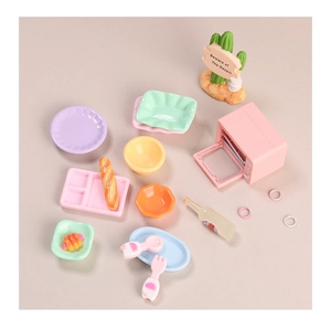 Miniature resin food play set featuring colorful dollhouse kitchen accessories and toys