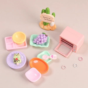 Miniature Dollhouse Kitchenware Colorful Resin Plate Tray Model DIY Crafts Accessories Desktop Ornament Tiny Tableware Decoration