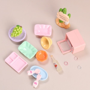 Colorful macaron resin miniature dollhouse tableware and kitchen accessories set