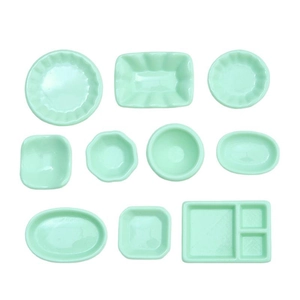 10-piece mint green miniature plate set for dollhouse and DIY craft decoration