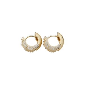 Elegant gold plated hoop earrings with sparkling zircon stones and textured design