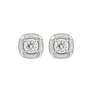 Eleganti orecchini a lobo quadrati halo in argento con brillanti zirconi tondi