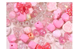 Macro di perline rosa in resina e acrilico a forma di fiocchi, cuori e orsi per gioielli