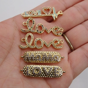 Connettori in rame dorato con micro-pavé di zirconi per bracciali fai-da-te Love