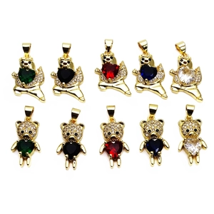 Ciondolo Orsetto in Ottone Con Zirconia a Cuore Micro-Intarsiato per Gioielli Fai-da-te Ciondolo Animale Panda Oro