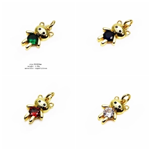 Detailed specs of micro-pave teddy bear charms in four colors with dimensions 9x16x3mm