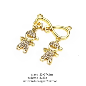 Detailed view of a gold infinity Love pendant with micro-paved zircon boy charms