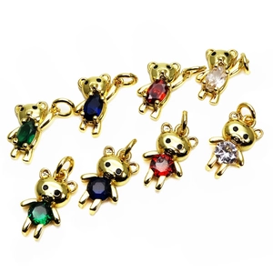 Micro-paved teddy bear jewelry pendants with colorful cubic zirconia for DIY jewelry
