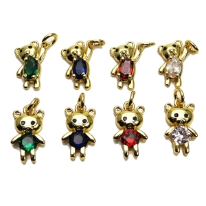 Gold teddy bear charms set with colorful zircon stones for jewelry making