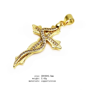 Golden copper cross pendant with white zircon snake detail and minimalist modern design