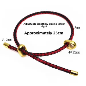 Detailed view of 3mm braided cord bracelet with adjustable gold slide clasp and metal ends