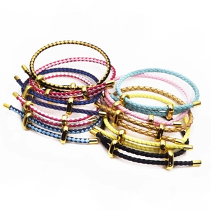 Adjustable 3mm woven cord bracelets with golden metal sliders in multiple vibrant colors