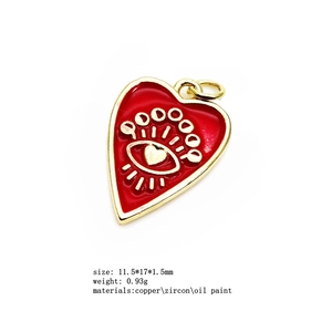 Pendentif cœur rouge œil de protection en émail doré pour bijoux, dimensions 11.5x17mm