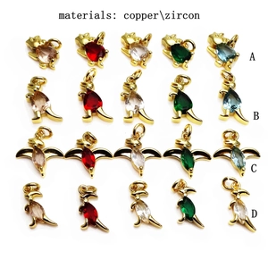 Micro-inlaid zircon dinosaur pendants in colorful gold-plated copper for jewelry making