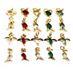 Gold dinosaur charms set with colorful zircon stones for DIY jewelry making