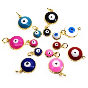 Round Evil Eye Pendant Charms Copper Gold Plated Enamel Eye Beads For DIY Necklace Bracelet Jewelry Making Accessories