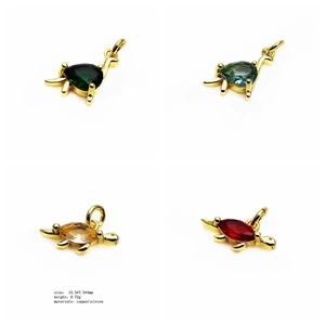 Detail view of colorful zircon dinosaur charms with dimensions 15.5x7.5mm for jewelry making
