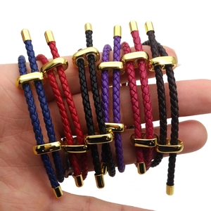 Braided leather bracelets in vibrant colors with gold metal clasps for DIY charms