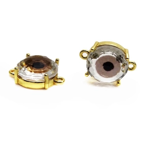 Kupfer-Verbinder mit facettiertem Glas und bösem Blick für DIY-Armbänder