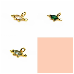 Three gold-plated turtle charms featuring white, green, and blue marquise-cut zircons
