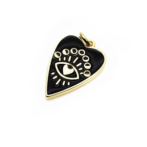 Pendentif cœur en émail noir avec œil et détails de phases de lune dorées