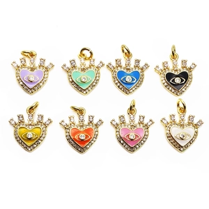 Bohemien Cuore Malocchio Rame Zirconia Ciondolo Smalto Corona Charm DIY Collana Bracciale Creazione Donna Gioielli Accessori