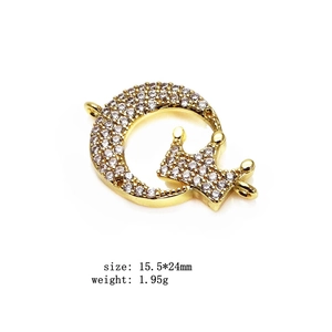 Detail von 15,5x24mm Gold Mond-Kronen-Verbinder mit Zirkonia-Pflaster für Schmuckherstellung