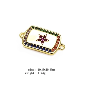 Makro-Detail des Regenbogen-Zirkon-Rechteck-Verbinders mit lila Stern für DIY-Schmuck