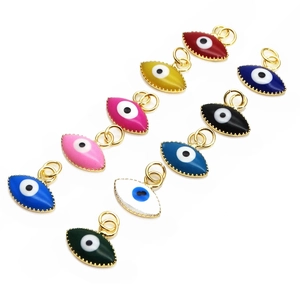 Colorful 10mm evil eye charms with gold metal edges for necklaces and bracelets